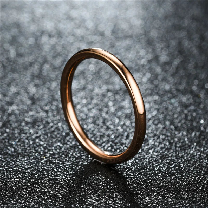 Rose Gold Stainless Steel Rings for Women - 2mm Thin Fashion Titanium Steel Band