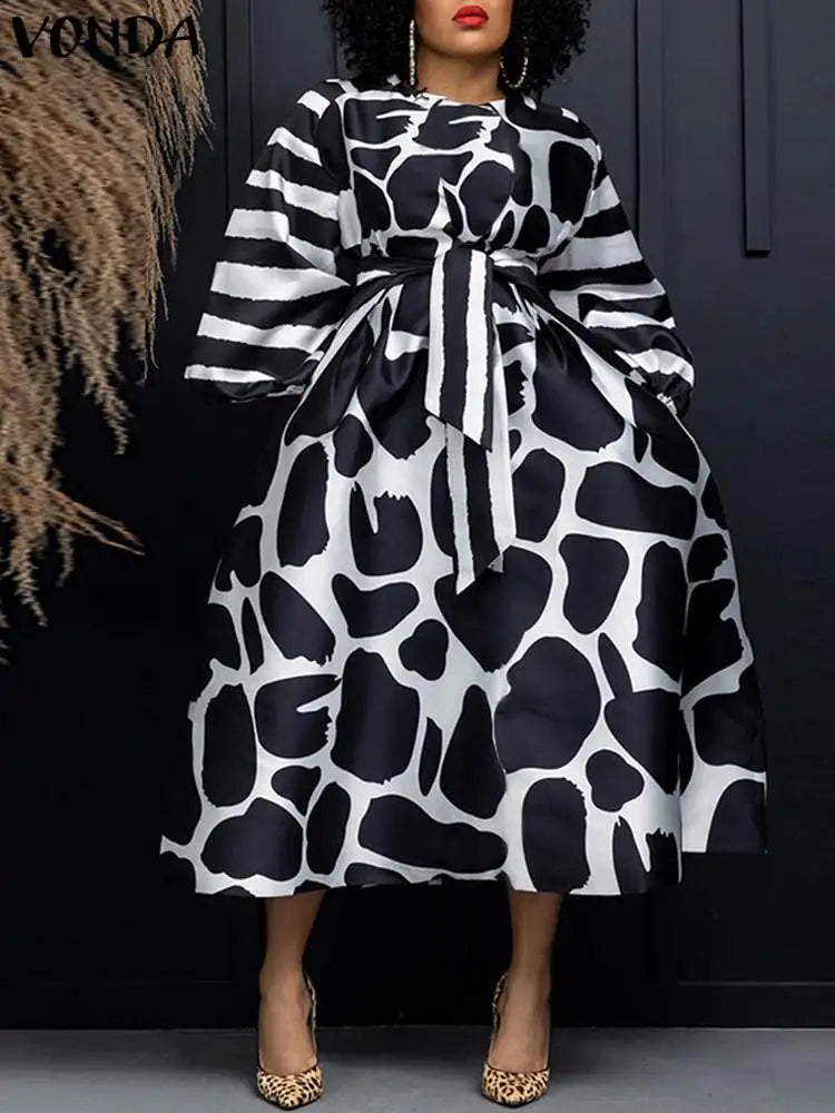 Satin Silk Long Sleeve Belted Party Dress for Summer