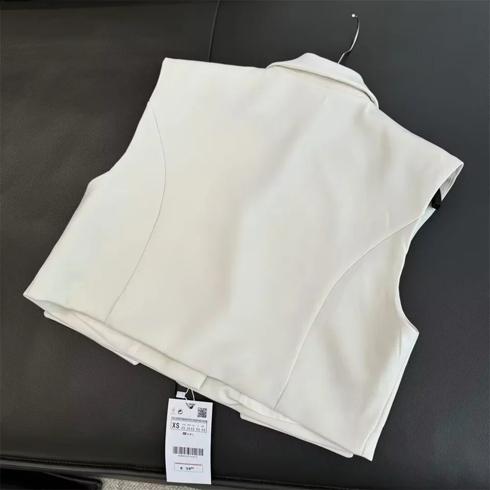 Fashionable Flip Cover Short Vest and Wide Leg Long Pants Set for Effortless Style