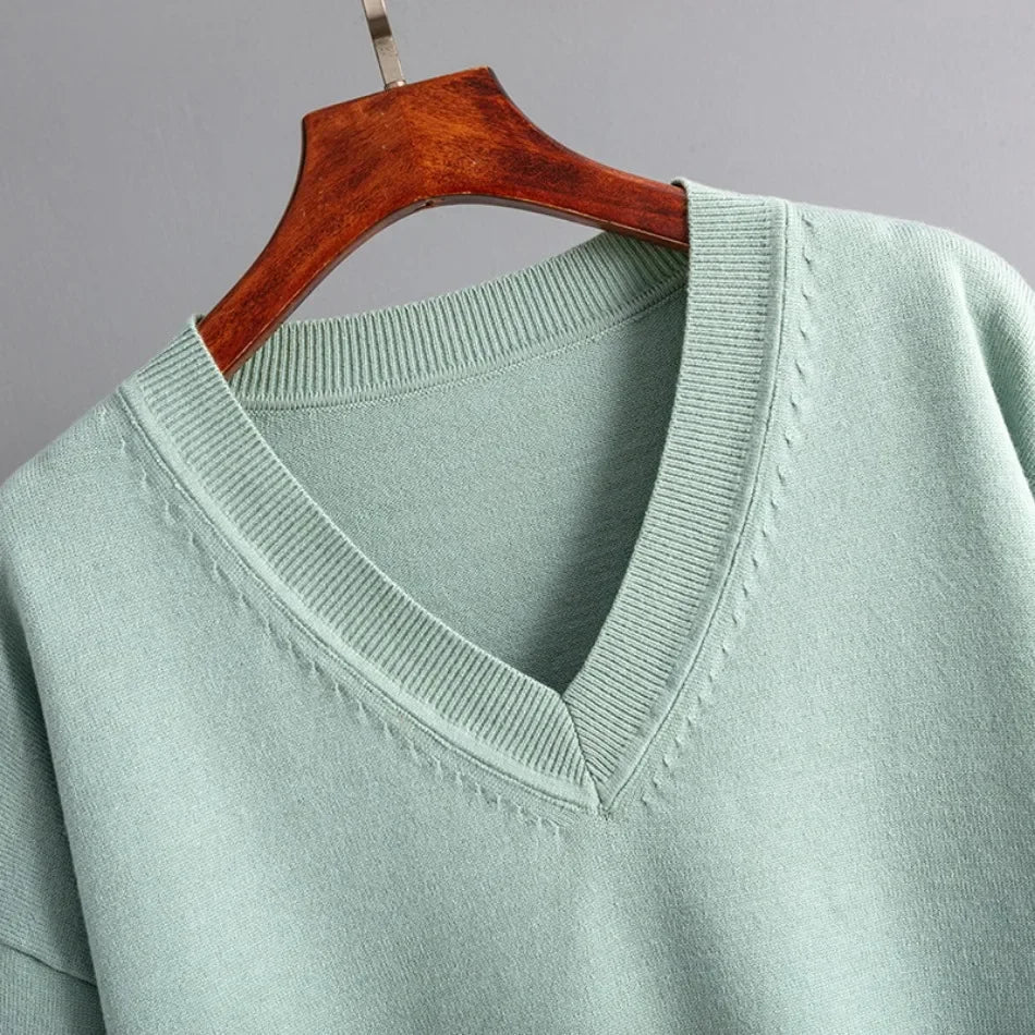 Casual Women's Sweater Pullover Knit Two-Piece Set with Loose Pants for Autumn and Winter