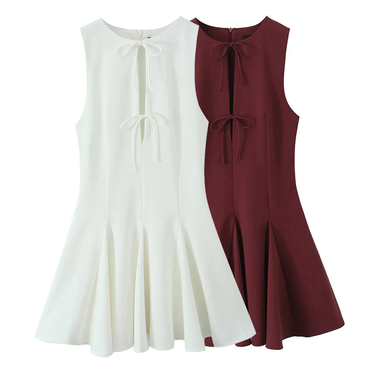 Sexy Bow Pleated Sleeveless Mini Dress For Summer Women
