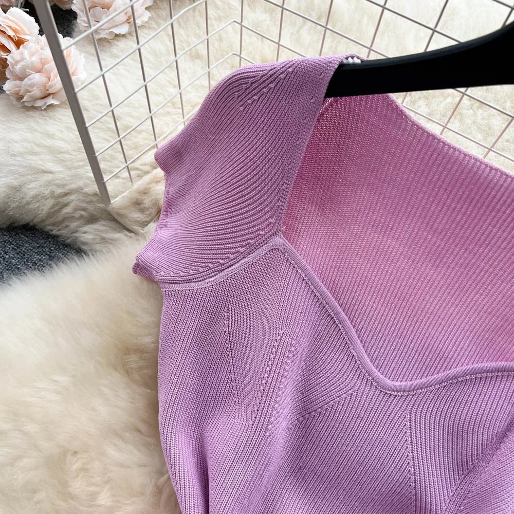 Sexy Summer Knit Dress Elastic Waist Bodycon Sundress