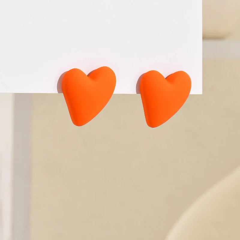 Korean Fashion Candy Color Acrylic Heart Earrings Geometric Love Design All-Match Ear Studs