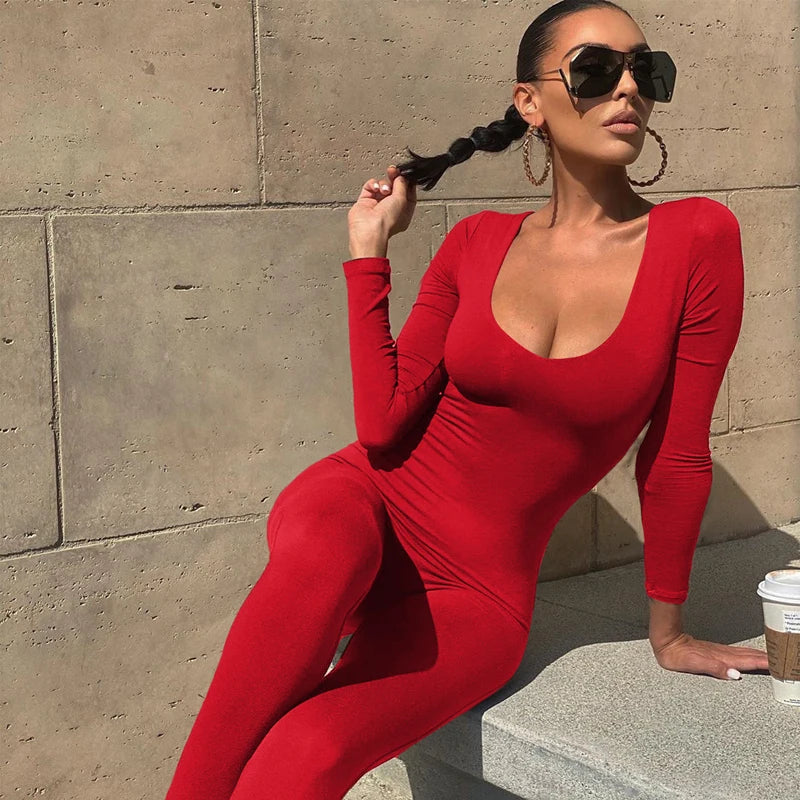 Women's Long Sleeve Bodycon Jumpsuit One Piece Streetwear Overall Autumn Winter Outfit
