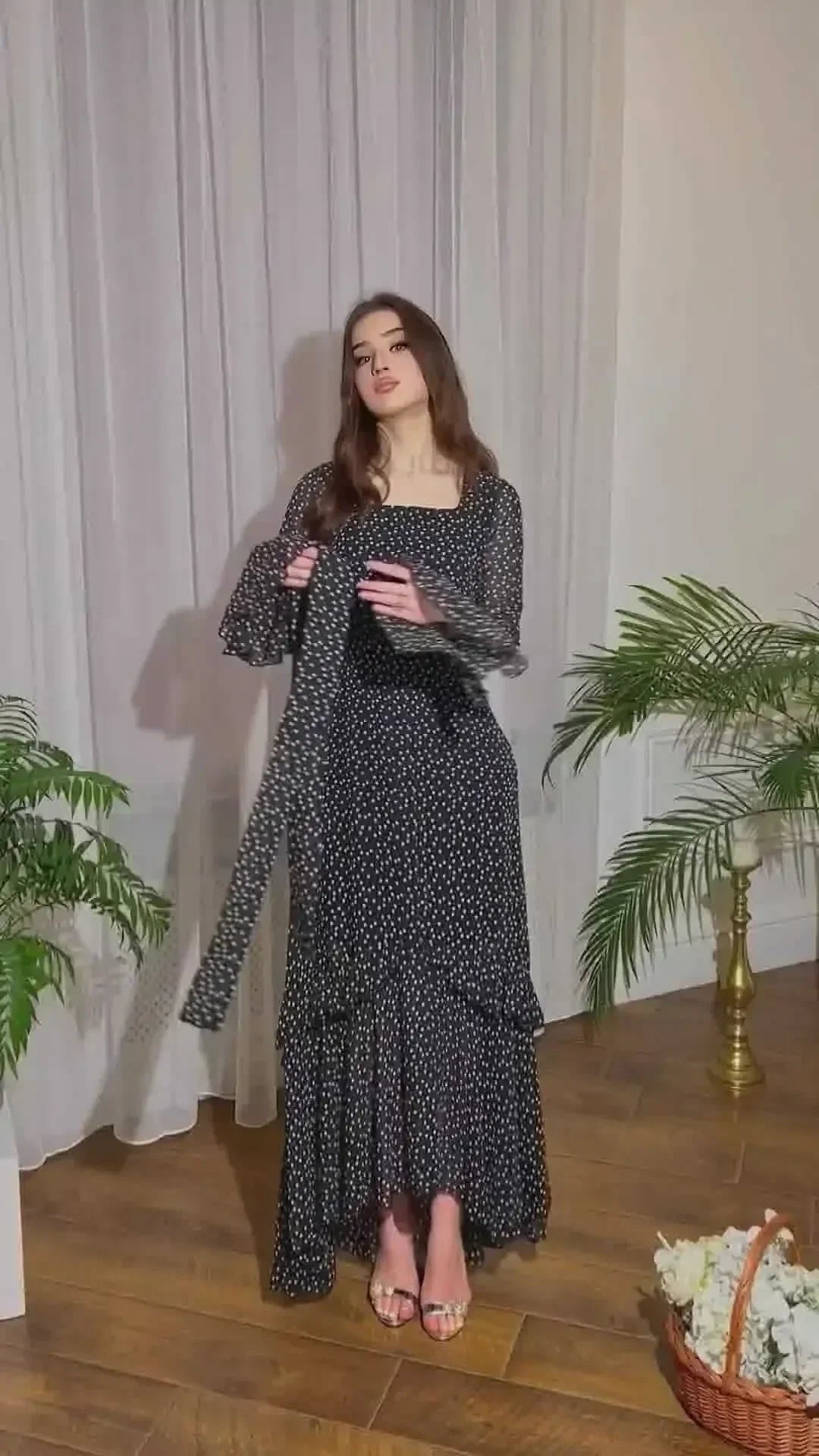 Ramadan Eid Kaftan Dress For Women Polka Dot Chiffon