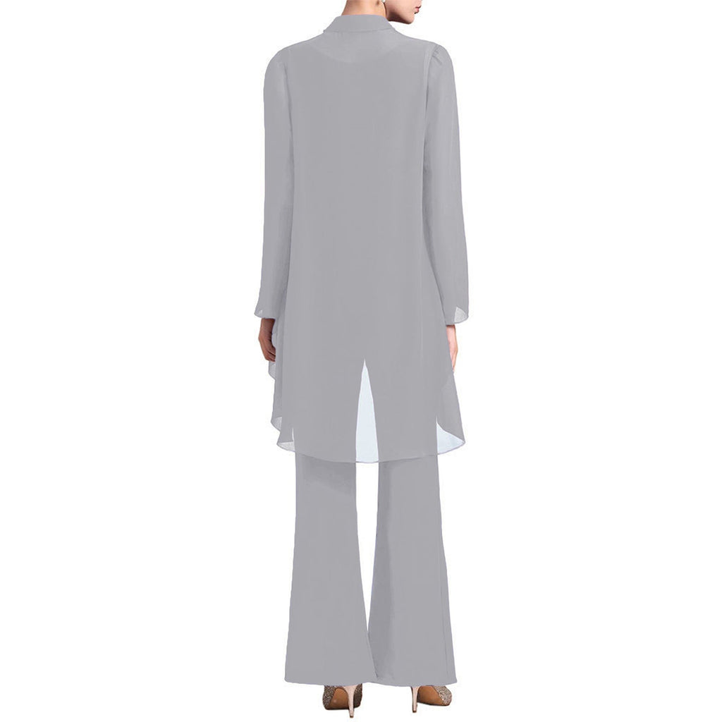 Womens Summer Chiffon 3 Piece Outfit Set with Tank Top Cardigan and Pants for Formal Events