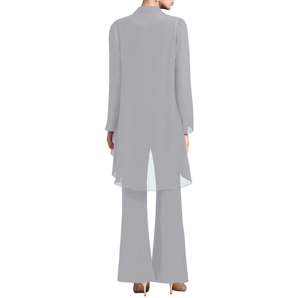 Womens Summer Chiffon 3 Piece Outfit Set with Tank Top Cardigan and Pants for Formal Events