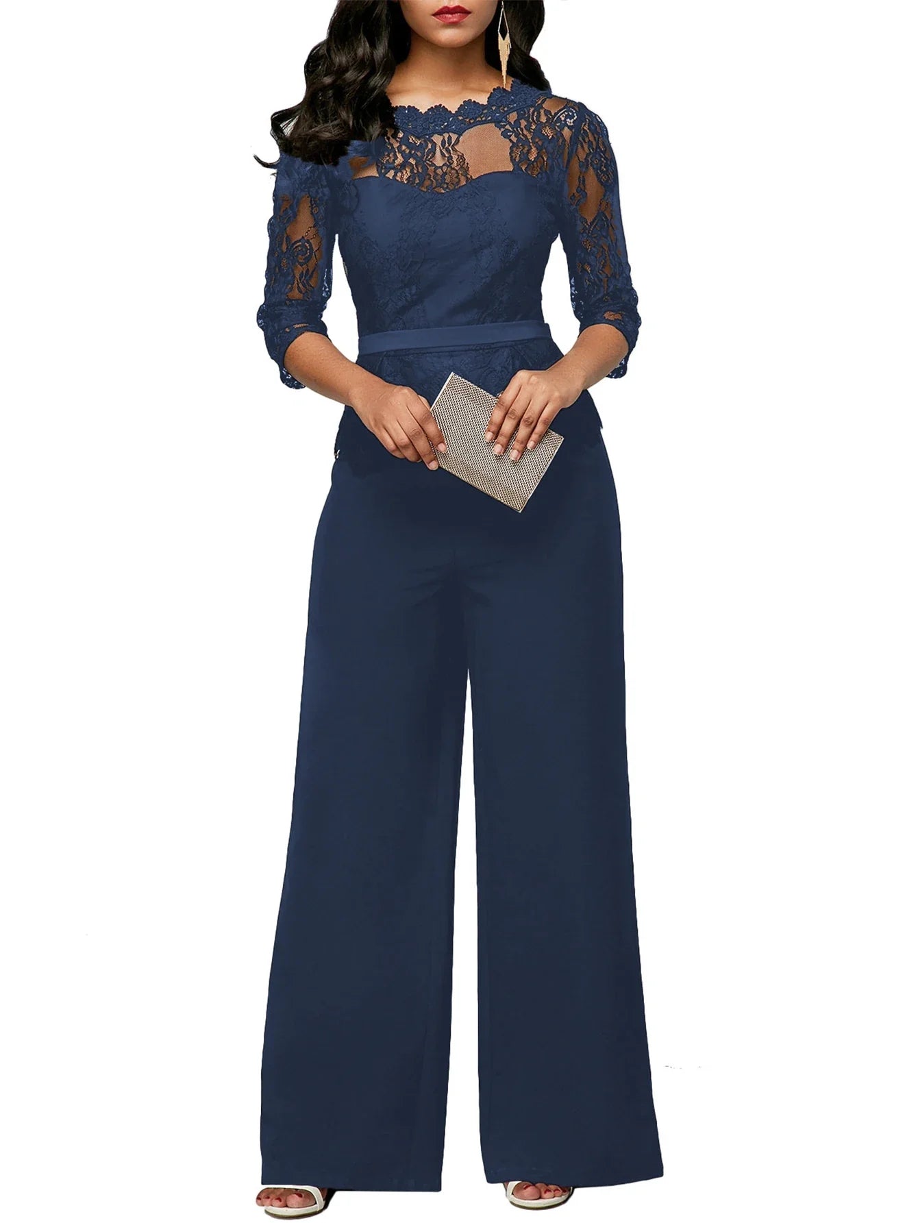 Solid Color Short Sleeve Lace Jumpsuit Versatile for Indoor and Outdoor Wear Elegant Chic Design for Multiple Occasions