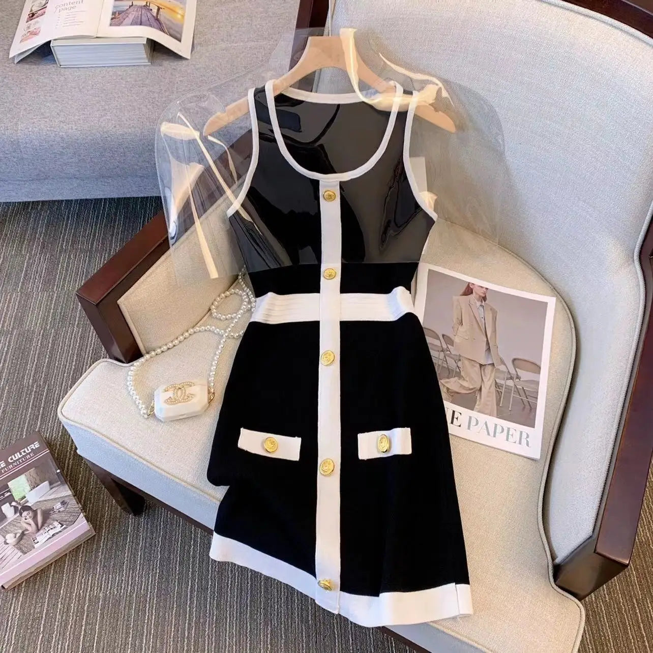 Women Knit Dress Sleeveless High Waist O Neck Mini Summer