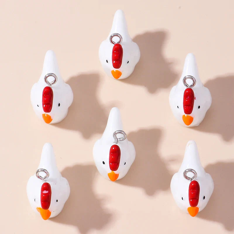 10pcs Cute Imitation Resin 3D Chicken Charms for DIY Jewelry Making Earrings and Bracelets