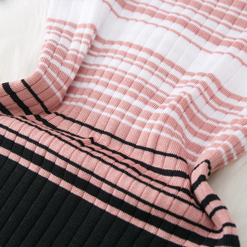 Wrap Bodycon Dress Women Knitted Striped Long Summer Dress