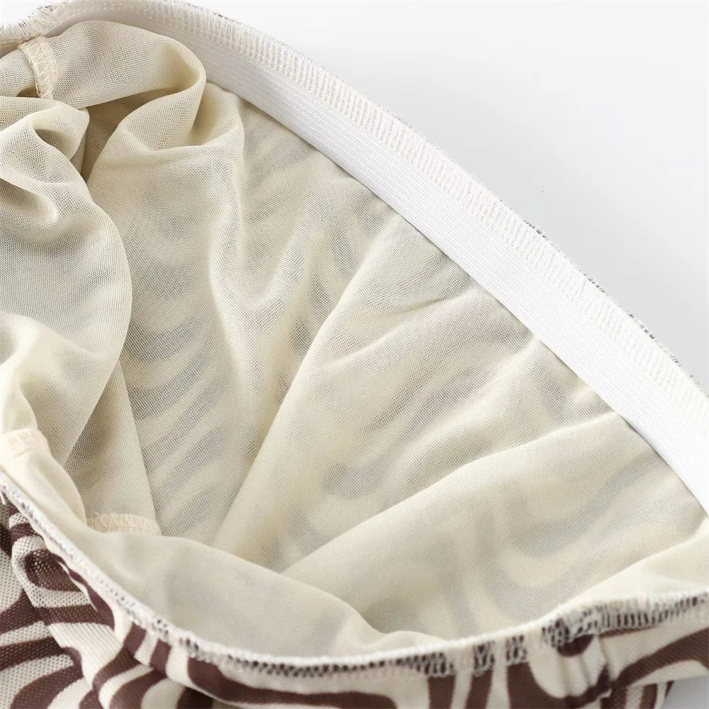 Women's Silk Screen Print Hanging Neck Open Back Top with High Waist Slimming Skirt Set Summer Fashion Two-Piece Outfit