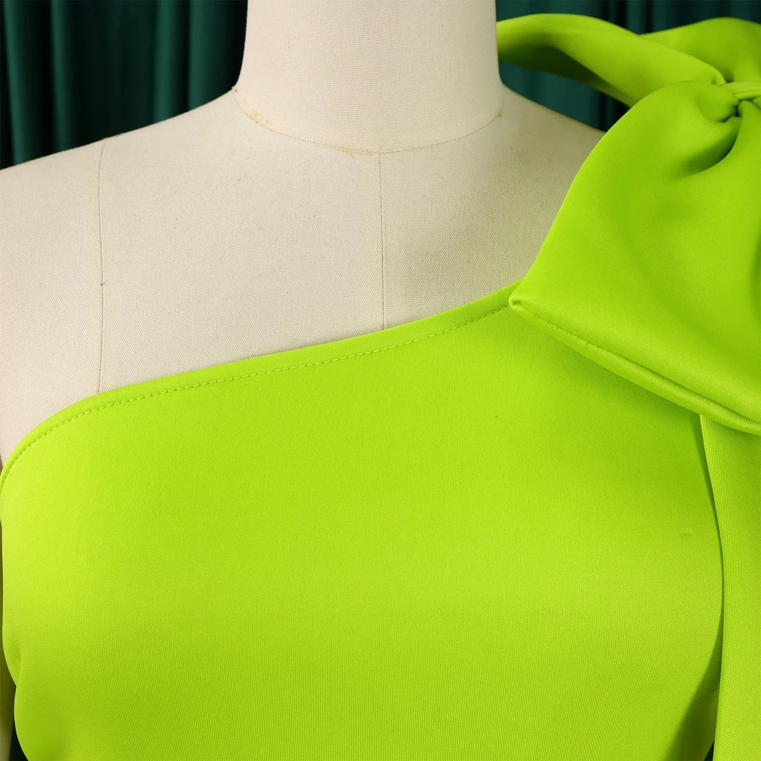 One Shoulder Bow Dress A Line Pleated Mid Calf Party Dress