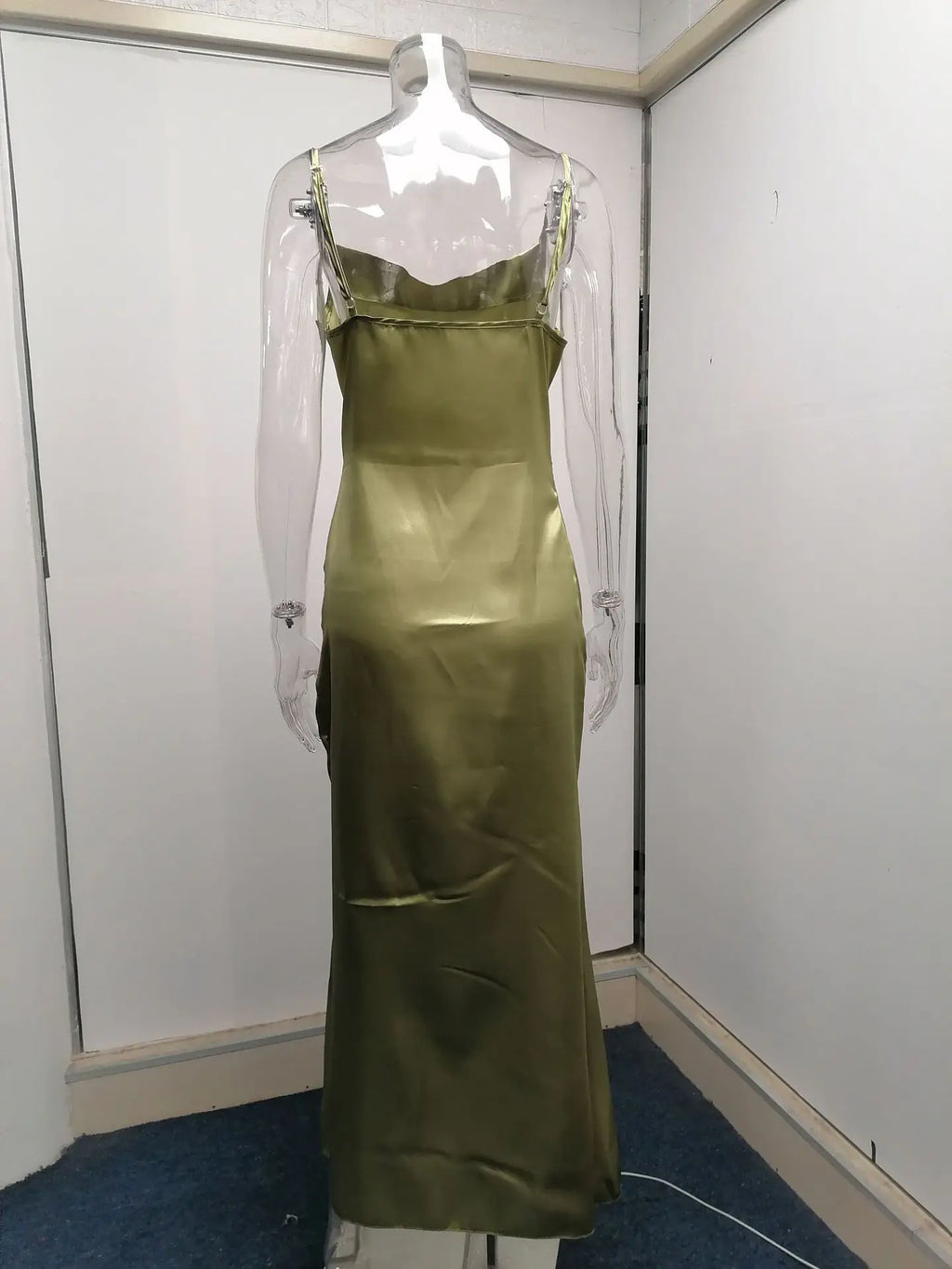 Elegant Satin Strap Dress With Back Split For Spring