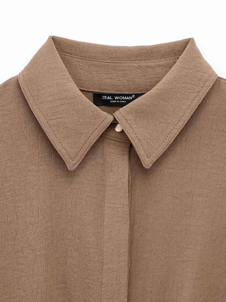 Safari Style Long Sleeve Drape Shirt and High Waist Pants Suit for Women