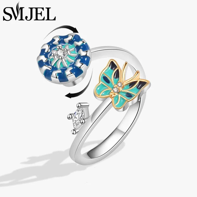 Sunflower Anxiety Ring Fidget Spinner with Butterfly and Hummingbird Charms for Stress Relief Gifts for Women