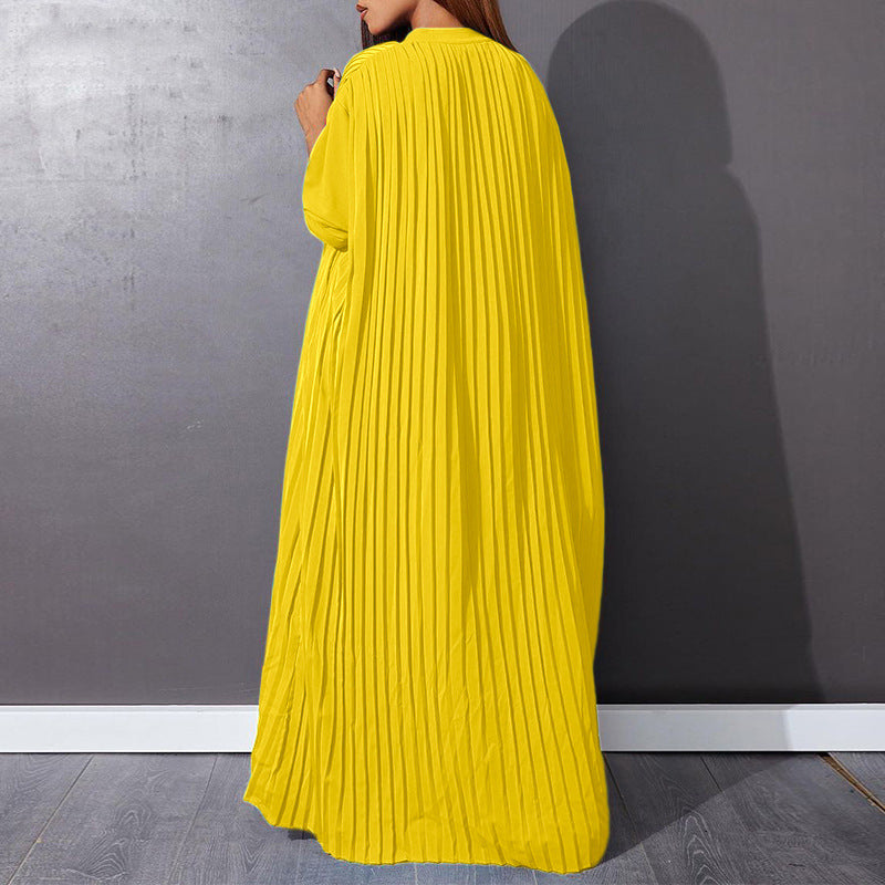 Plus Size Pleated Long Sleeve Dress For Autumn And Winter