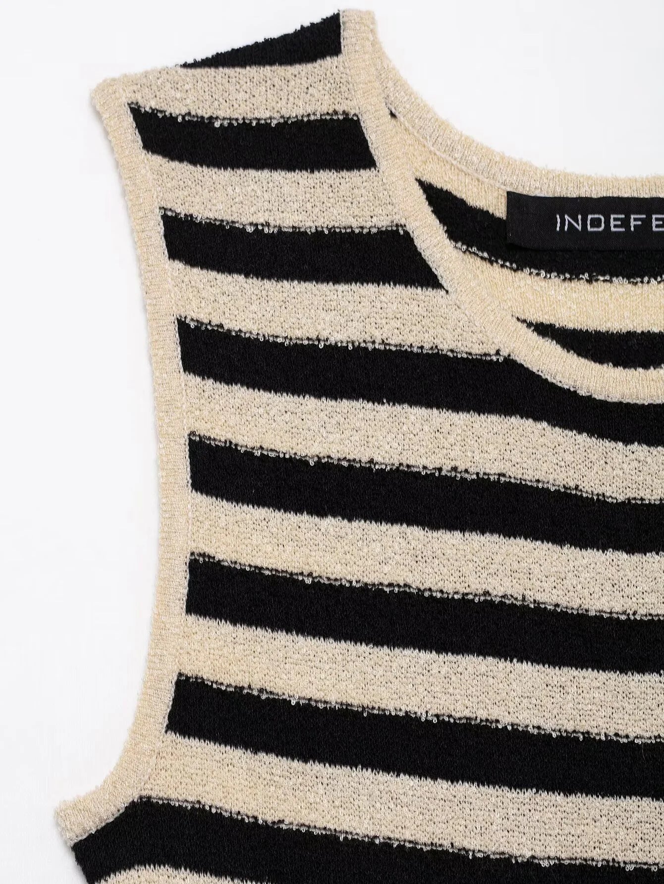 Striped Knitted Sleeveless Midi Dress With Round Neck Casual