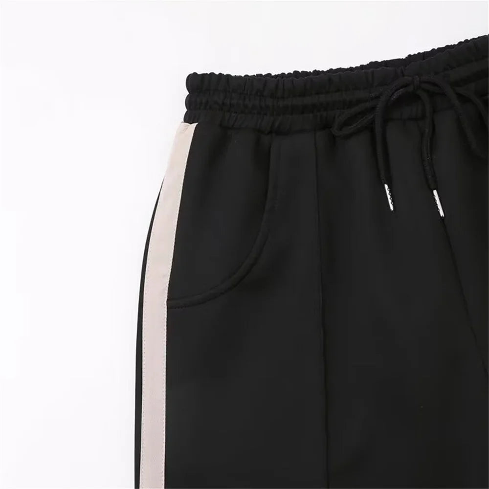 Women's Fashion Casual Zipper Pilot Jacket and High Waist Wide Leg Pants Set with Side Stripes