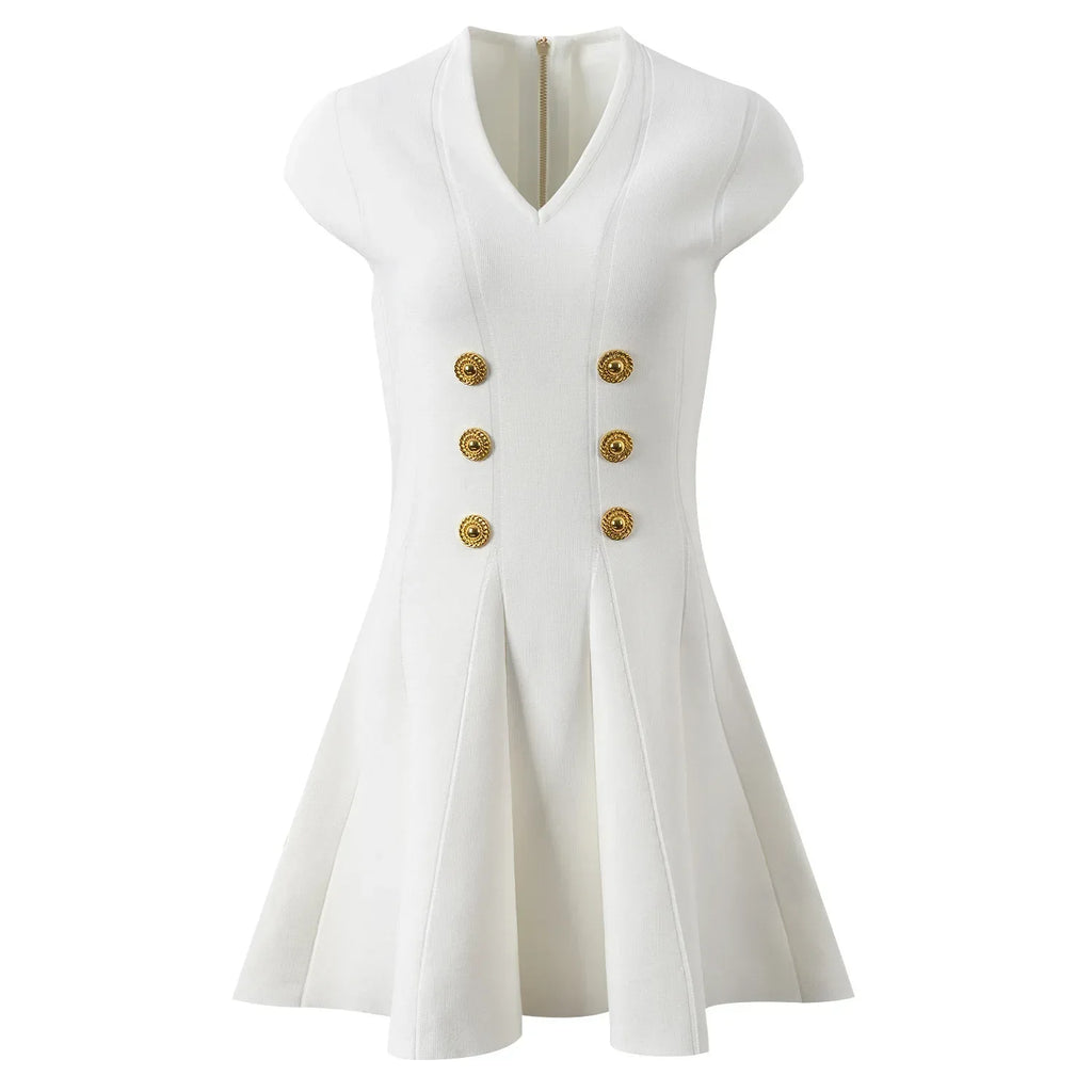 Summer Knit Dress V Neck Sleeveless Mini Solid Chic