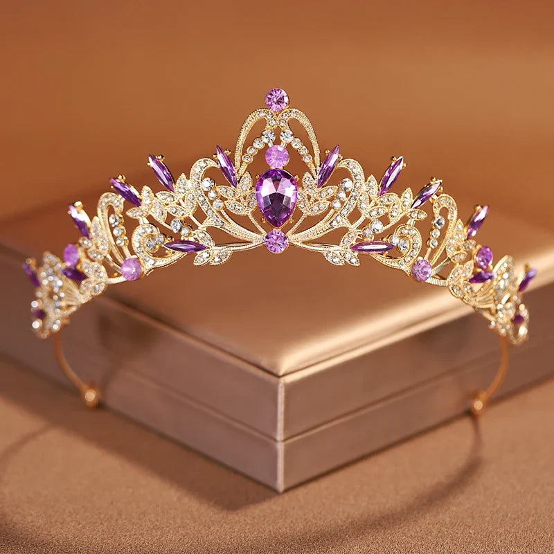 Purple Bridal Crown Tiara for Women Grand Party and Birthday Celebrations