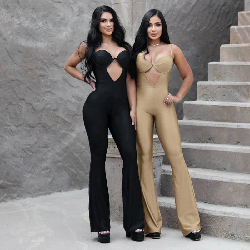 V-Neck Strapless Hollow Out One-Piece Jumpsuit Tight Fit Sporty Fitness Bodysuit for Buttock and Abdomen Lifting