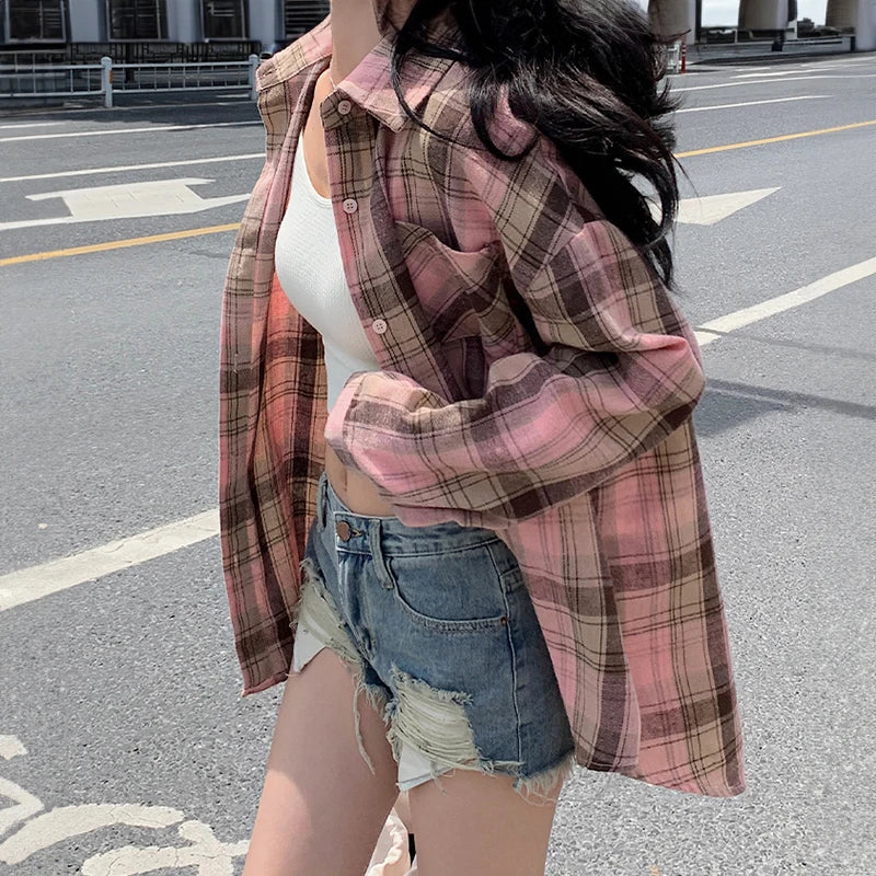 Red Plaid Button Down Shirt for Women and Teens Long Sleeve Collared Checkered Shirt Jacket Casual Fall Winter Christmas Outfit