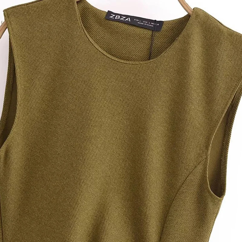 Green Ruffled Sleeveless Midi Dress For Summer Women