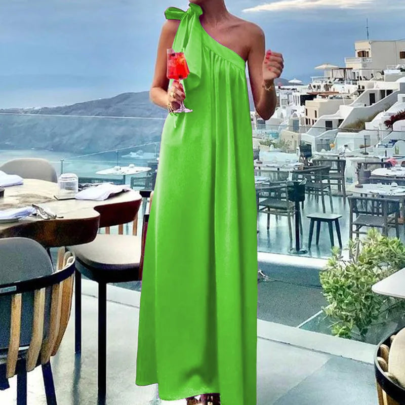 One Shoulder Maxi Dress With Draped Silhouette For Party