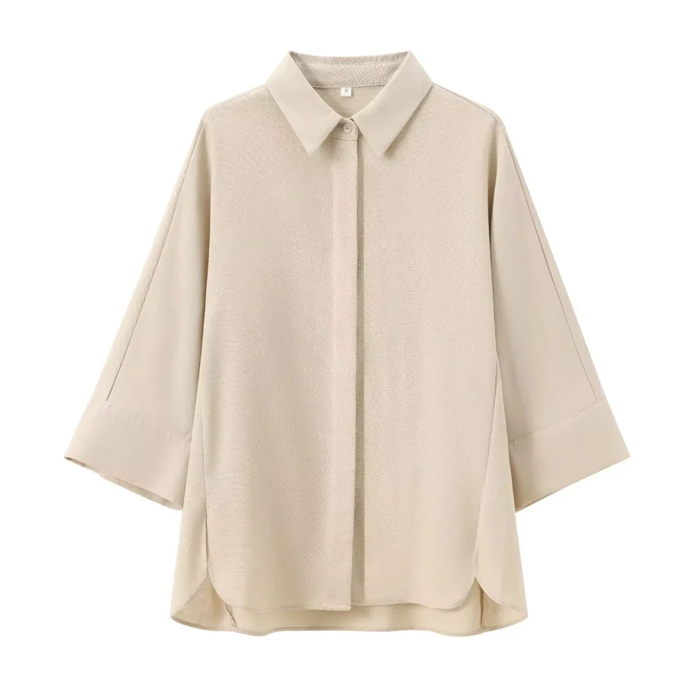 Women's Casual Linen Blended Wide Sleeve Shirt and Straight Leg Pants Set