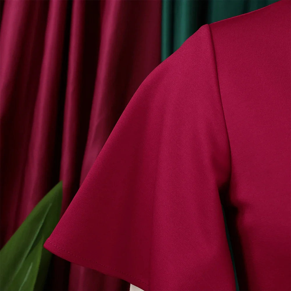 Elegant Womens Belted Round Neck Ruffle Sleeve Midi Dress