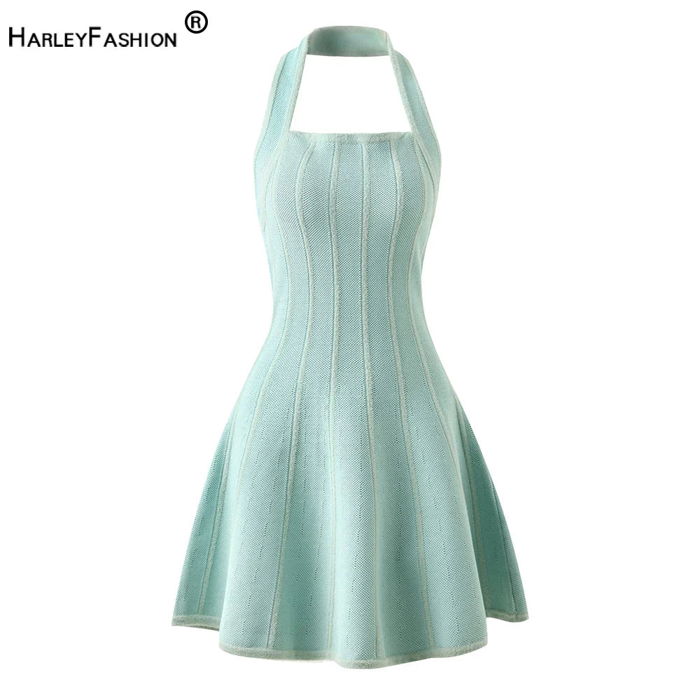 Backless Halter Dress A Line Knit For Summer Party Fashion
