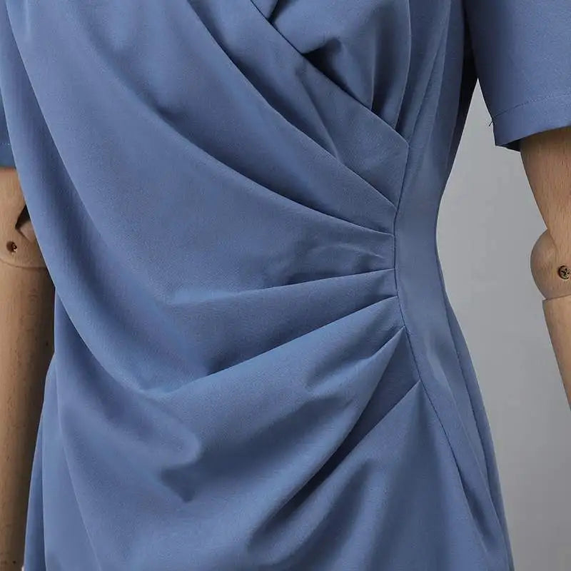 Elegant Women Office Dress V Neck Solid Color Short Sleeve