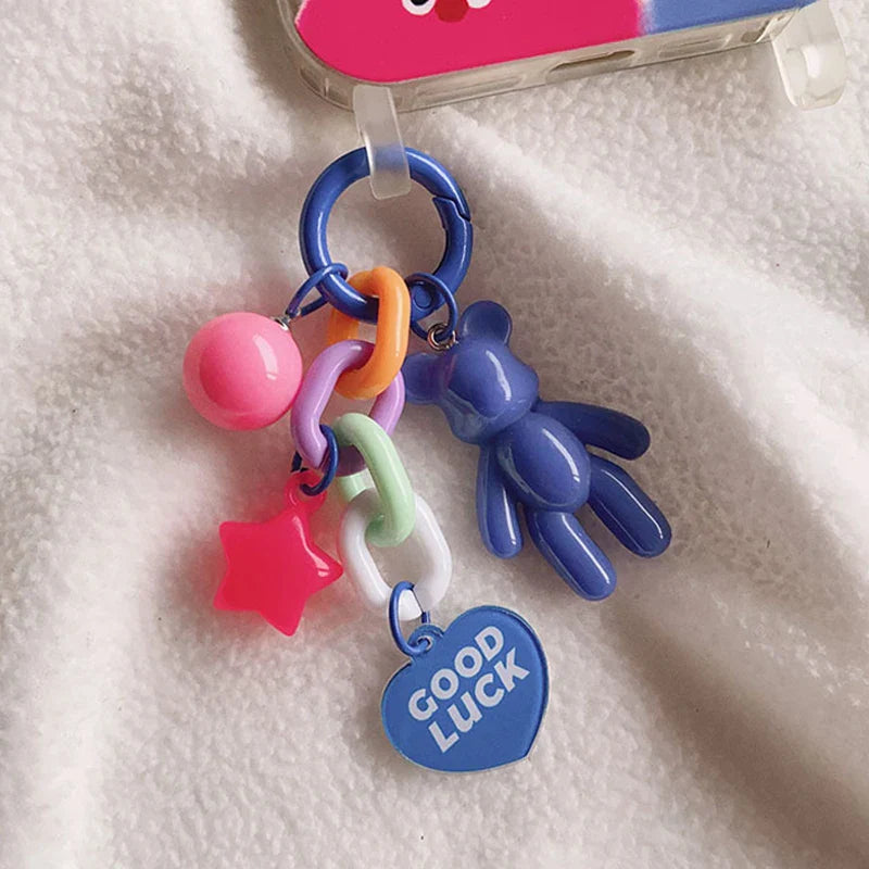 Colorful Bear Keychain Cute Anime Bag Decoration Pendant for Women and Girls