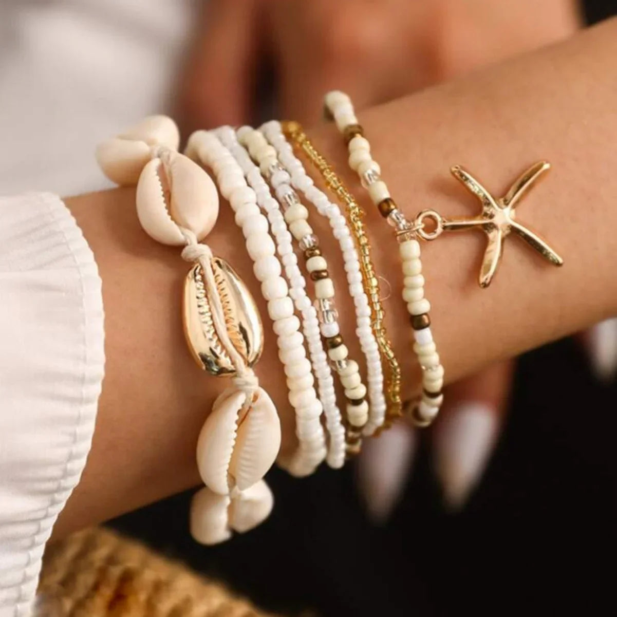 Bohemian Beach Bracelet Set with Shell Beads and Starfish Accents for Women