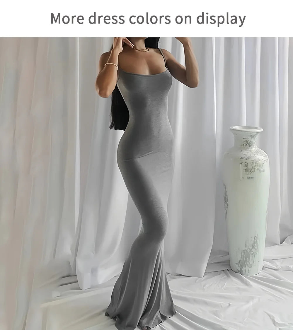 Backless Bodycon Maxi Dress With Spaghetti Straps Elegant