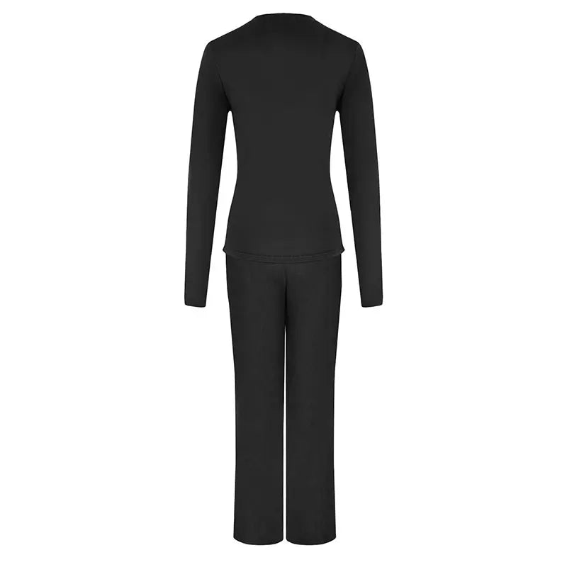 Spring Fashion Women's Casual Long Sleeve T-Shirt and Trouser Set Slim Fit Streetwear Outfit