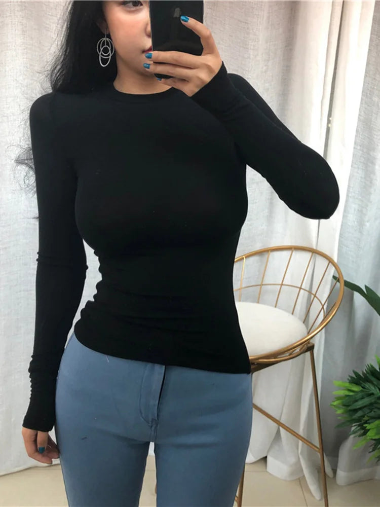 Slim Fit Long Sleeve Casual T Shirt for Women in Korean Style