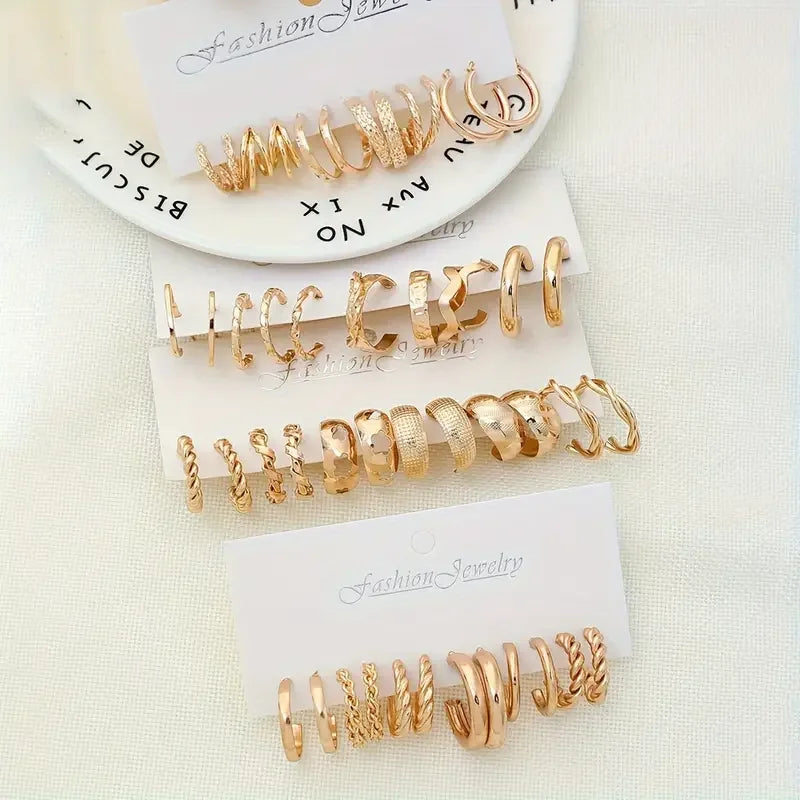 24-Pair Vintage-Inspired Small Hoop Earring Set for Women Elegant Geometric Iron Ear Ornaments for Daily Wear