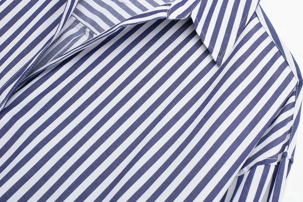 Women's Casual Striped Single Breasted Long Sleeve Lapel Blouse Elegant Solid Color Office Shirt Chic Top