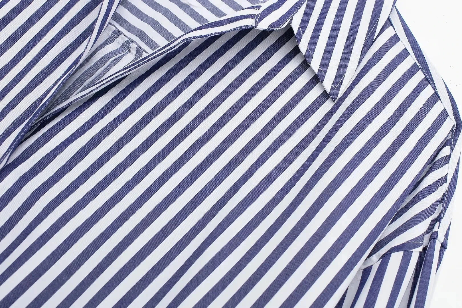 Women's Casual Striped Single Breasted Long Sleeve Lapel Blouse Elegant Solid Color Office Shirt Chic Top