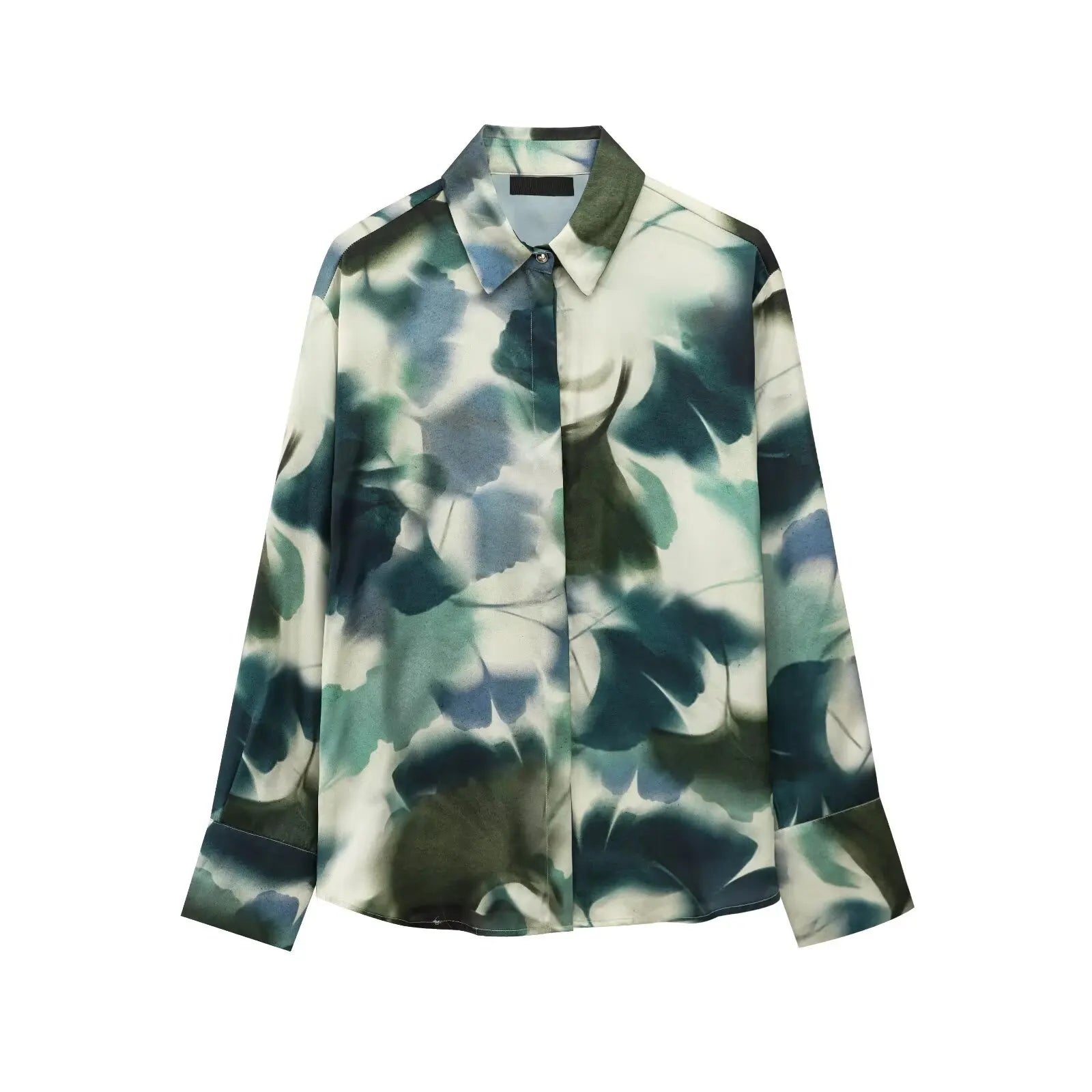 Elegant Printed Silk Satin Lapel Long Sleeve Shirt for Women with Soft Texture and Stylish Fit