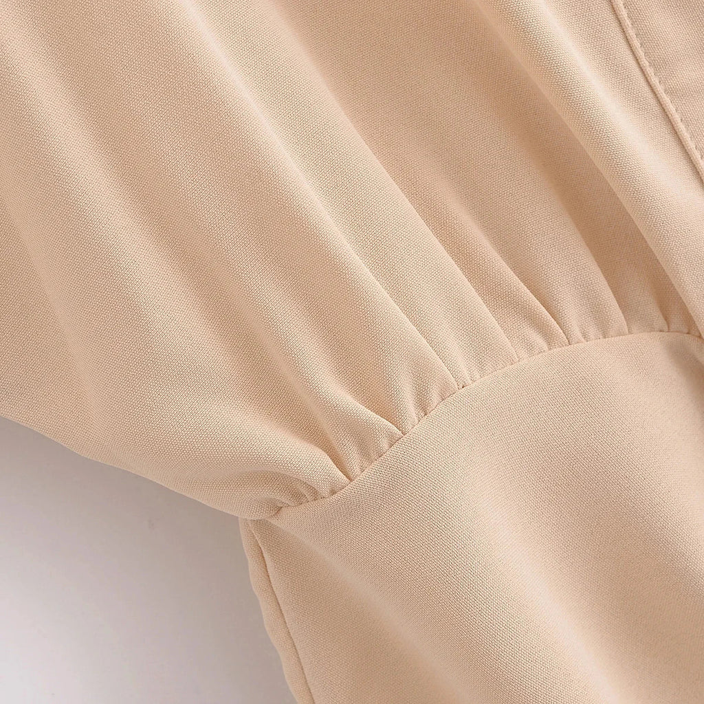 Women Elegant Solid Waist Draped V Neck Evening Dress