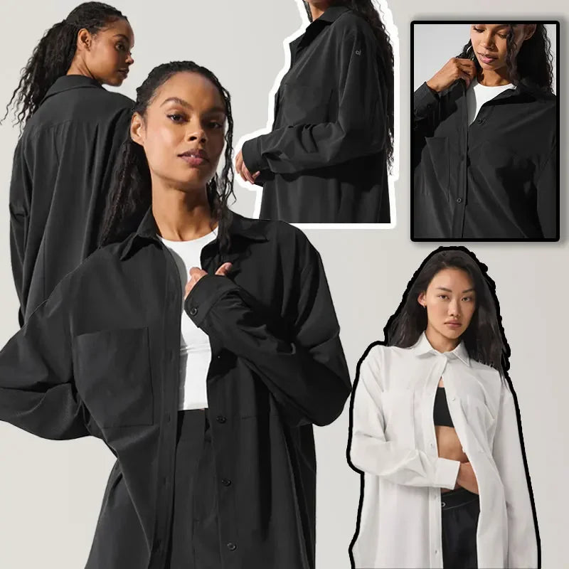 Ladies Dream Button Front Long Sleeve Loose Blouse Breathable Casual Outdoor Shirt with Comfortable Fit