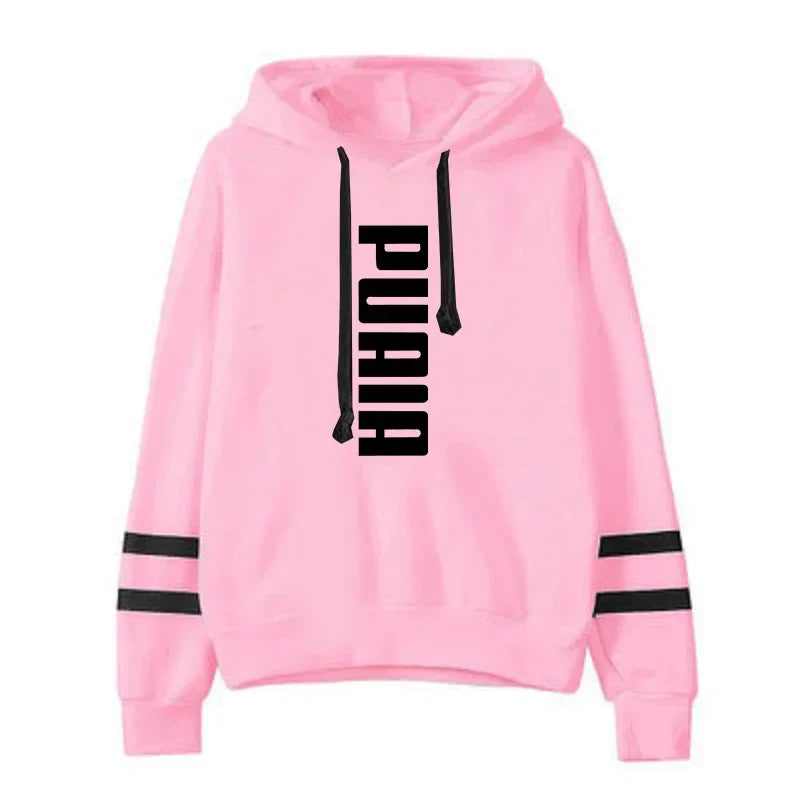 Autumn Winter Women's Hooded Sweatshirt and Jogging Set Lightweight Casual Sportswear with Stripe Detail Comfortable Daily Outdoor Activewear