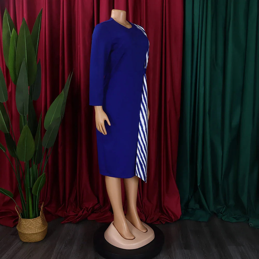 Office Dress For Women Professional O Neck Striped Sheath