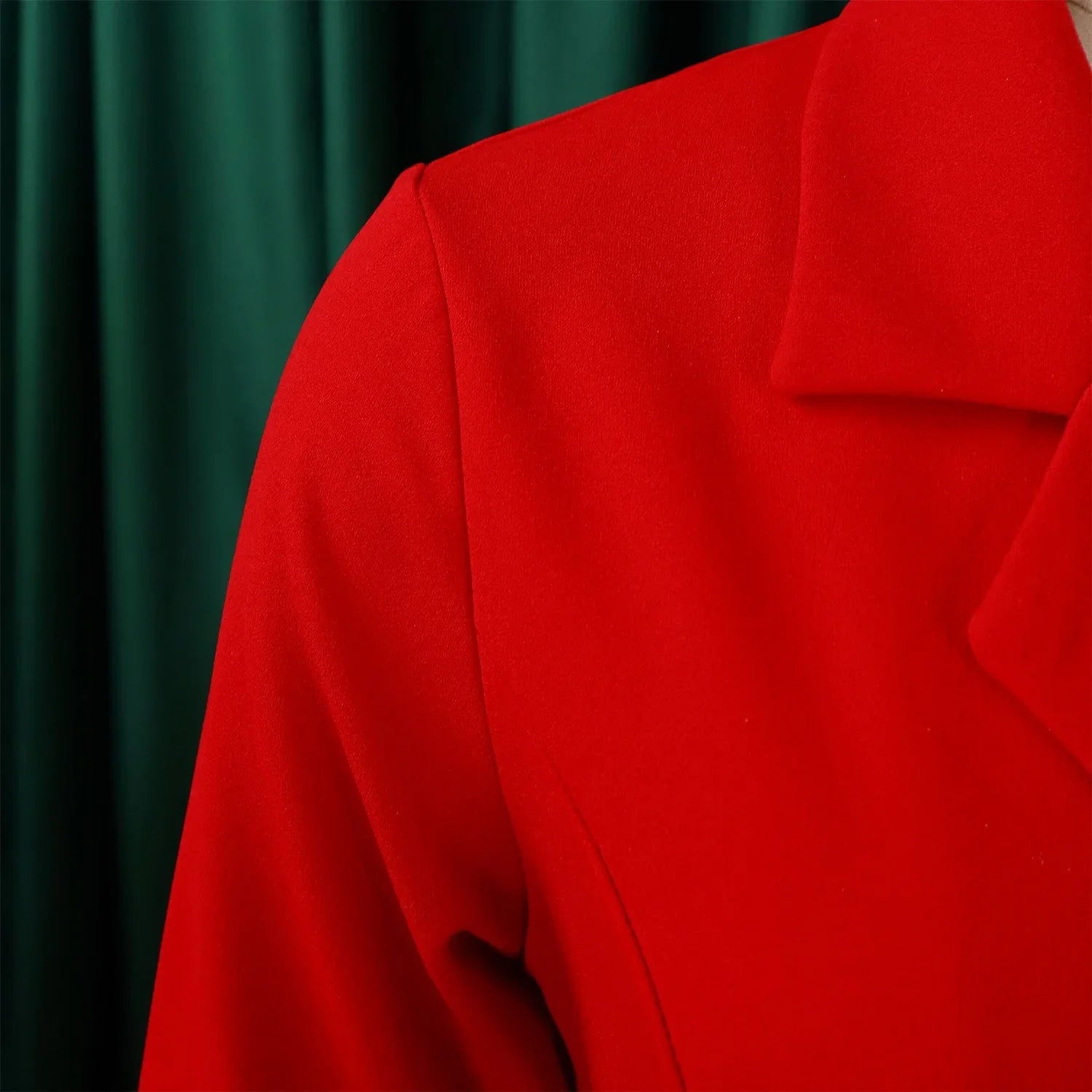 Elegant Blazer Dress For Women Notched Collar Full Sleeve