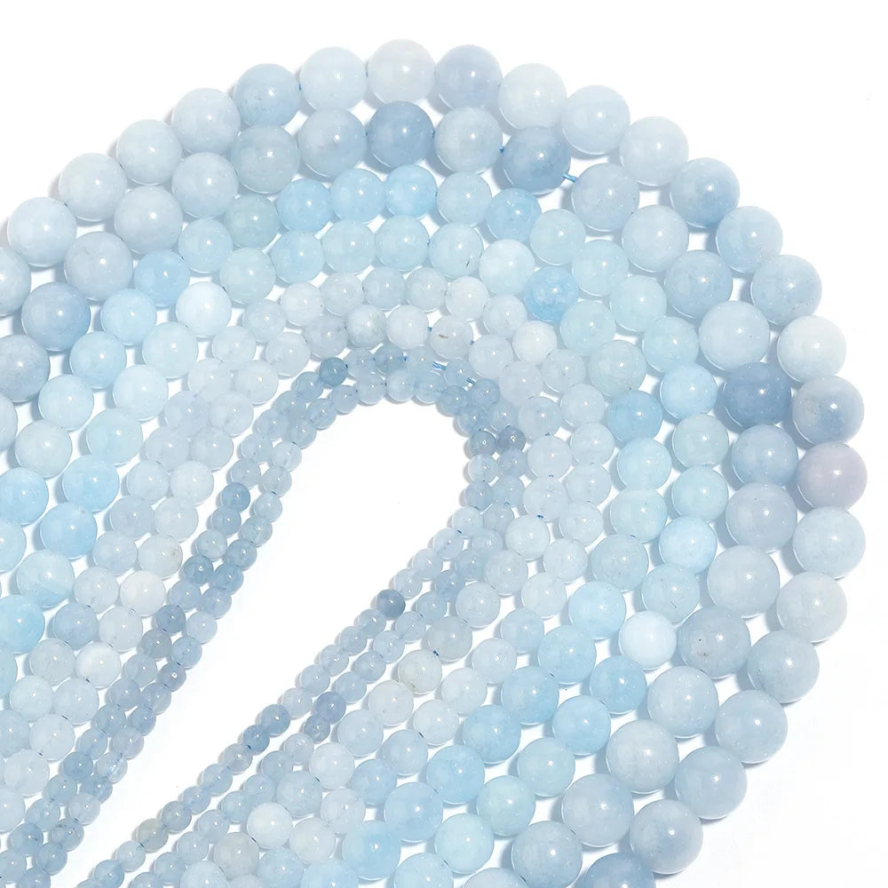 Natural Aquamarine Stone Beads Blue Round Gemstone Beads for DIY Jewelry Making and Accessories