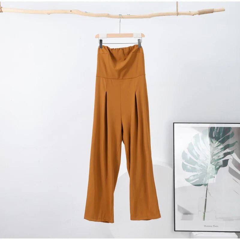 Solid Backless Off Shoulder Jumpsuit for Women Waist Cinching Wide Leg Pants with Pockets Elegant Summer Bodysuit Outwear