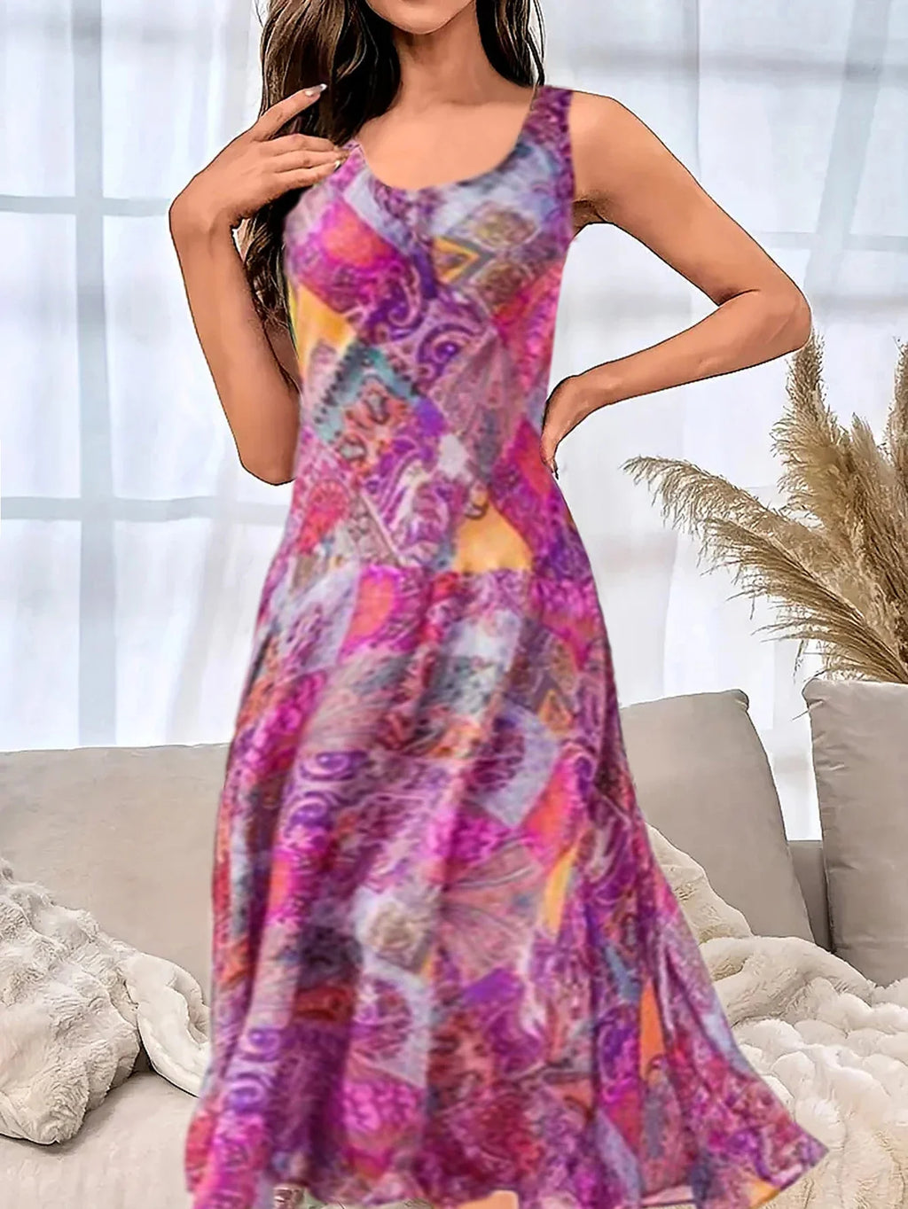 Boho Beach Dress With Print Tank Top For Summer Holiday